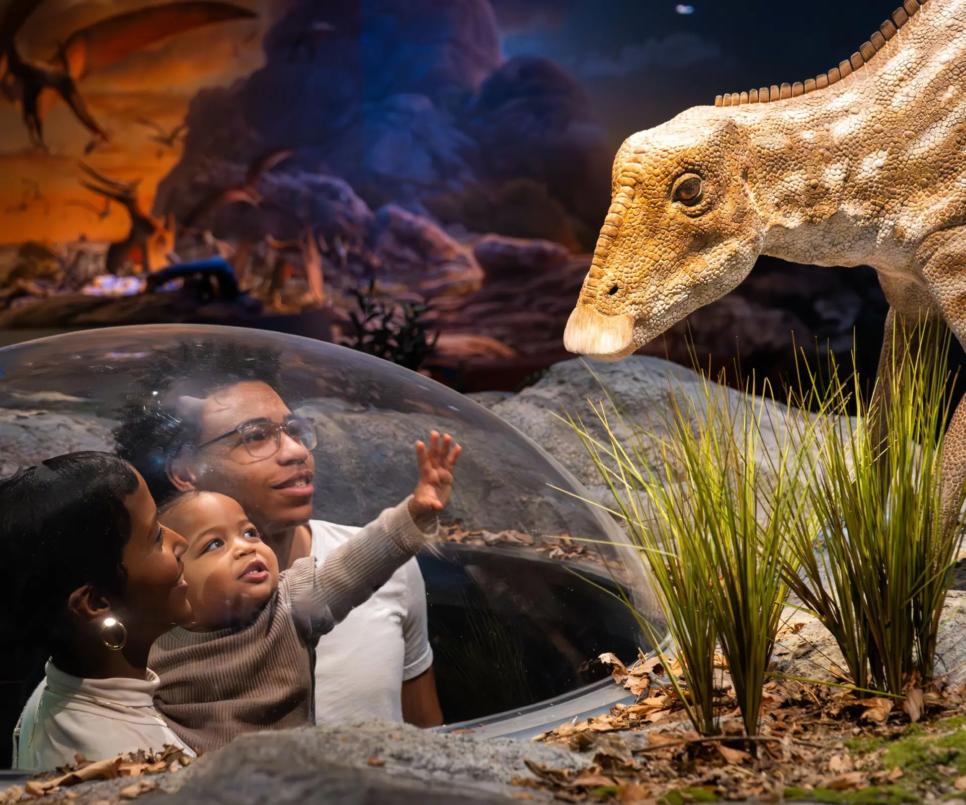 博物馆仿真恐龙展览-鸭嘴龙场景布置