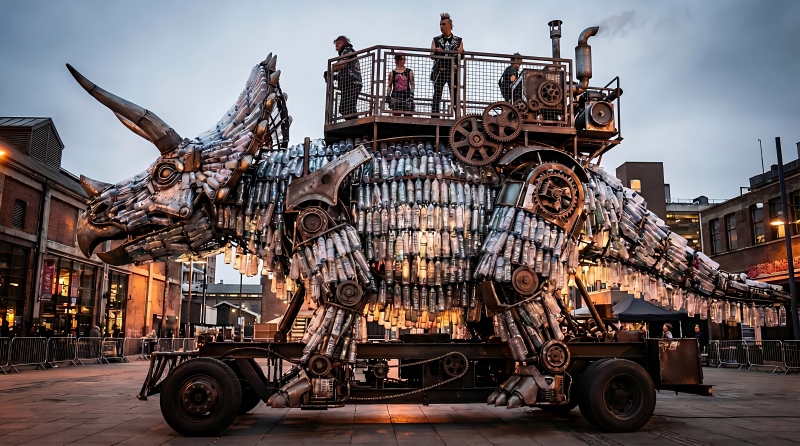 ?仿真朋克三角龙车-自贡汇龙堂仿真恐龙定制