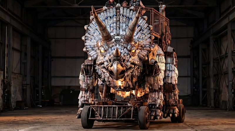 ?朋克风格三角龙巡游车-景区仿真恐龙电动观光车