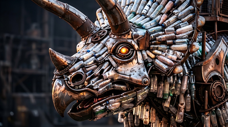 废土风格三角龙机械结构细节-仿真恐龙制作工艺