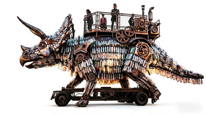 仿真恐龙景区巡游-朋克三角龙车运营展示