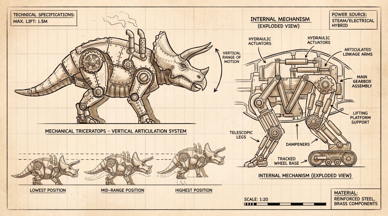 仿真朋克三角龙车夜间效果-电动恐龙主题公园