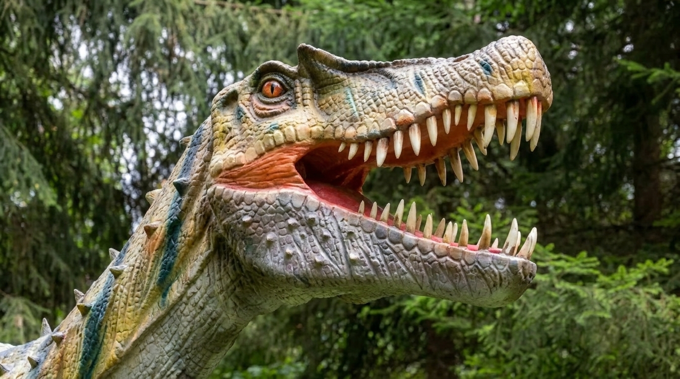 仿真重爪龙头部特写-长吻部与圆锥形牙齿-自贡仿真恐龙厂家