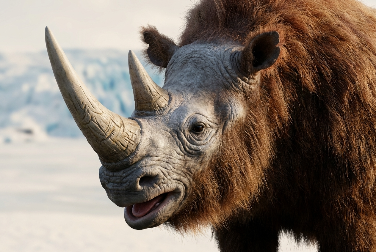 仿真披毛犀头部特写-双角形态科学复原-自贡仿真动物制作